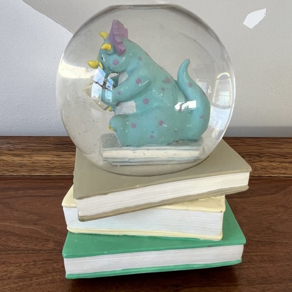 San Francisco Music Box Company Reading Dinosaur Glitter Snow Globe 1993 Books - Picture 8 of 14